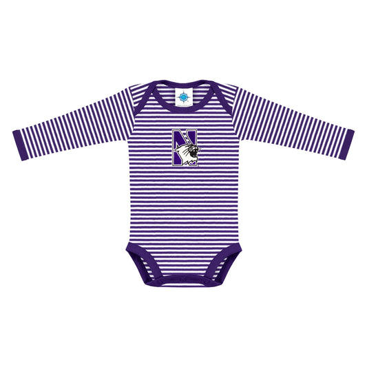Northwestern University Wildcats Infant Purple & White Stripped Long Sleeve Bodysuit Onesie