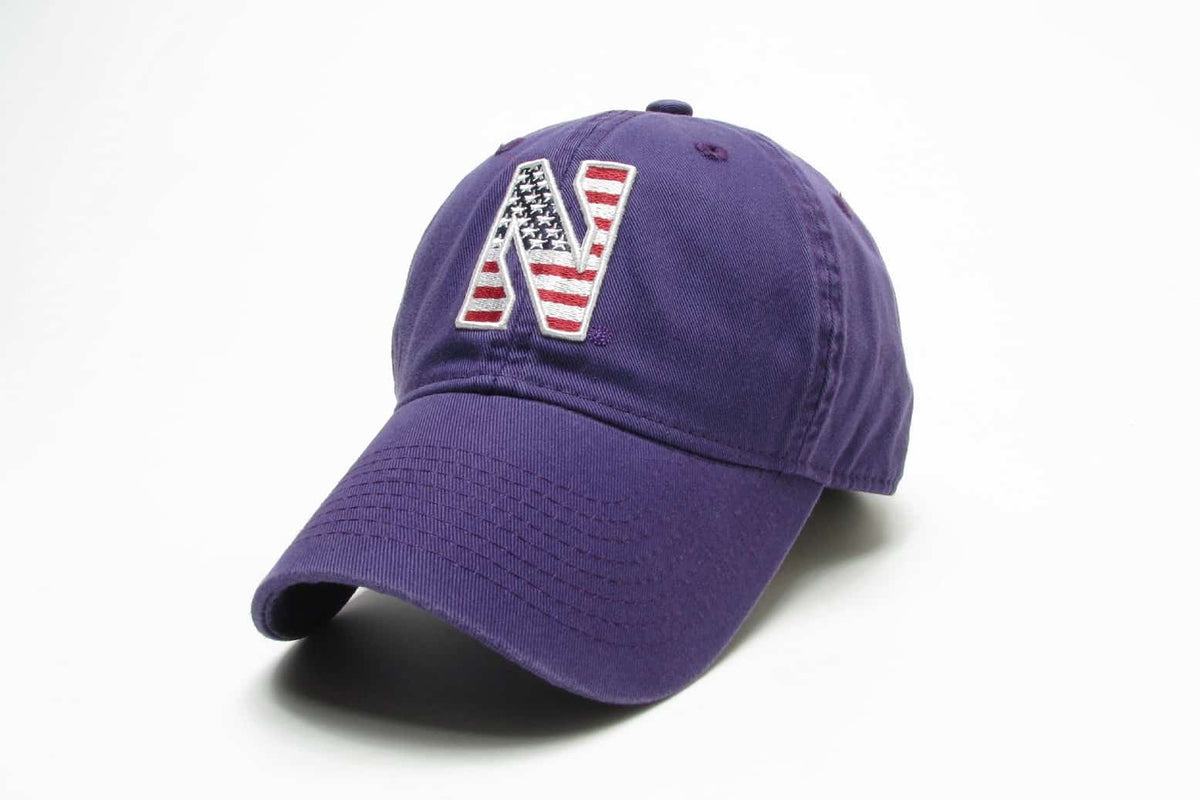 Northwestern Wildcats Legacy Unconstructed Adjustable Purple Hat with Stylized N American Flag Theme Design