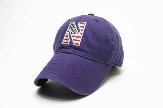 Northwestern Wildcats Legacy Unconstructed Adjustable Purple Hat with Stylized N American Flag Theme Design