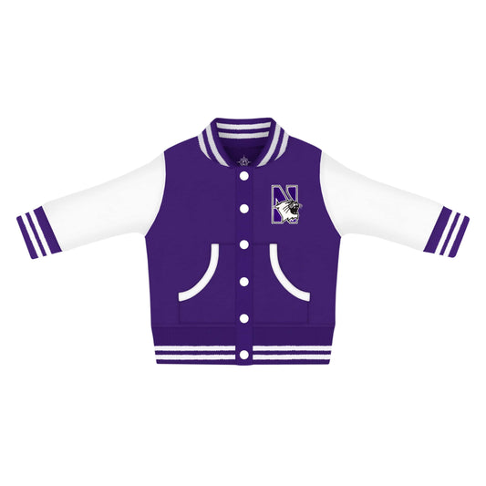 Northwestern University Wildcats Purple/White Letterman Style Jacket With Embroidered N-Cat Design