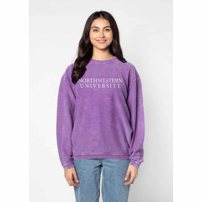 Northwestern University Wildcats Chicka-d Purple Crewneck Sweatshirt with Distressed Northwestern University Design