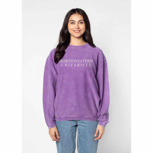 Northwestern University Wildcats Chicka-d Purple Crewneck Sweatshirt with Distressed Northwestern University Design