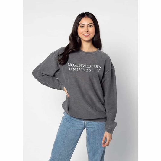 Northwestern University Wildcats Chicka-d Charcoal Crewneck Sweatshirt With Distressed Northwestern University Design