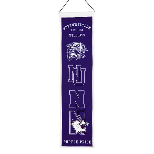 Northwestern University Wildcats Fully Appliqué Embroidered Wool Felt Heritage Banner 8"X32"