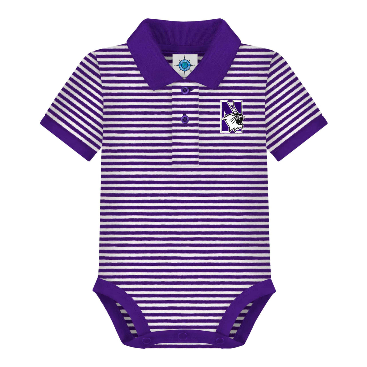 Northwestern University Wildcats Infant Purple & White Stripped Polo Bodysuit Onesie with a Collar
