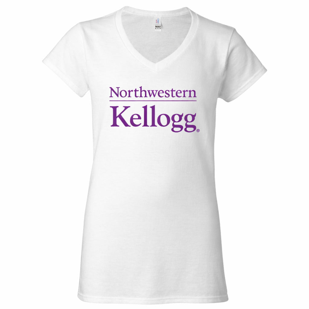 Northwestern I Kellogg Women's MV Softstyle White V-Neck Tee Shirt