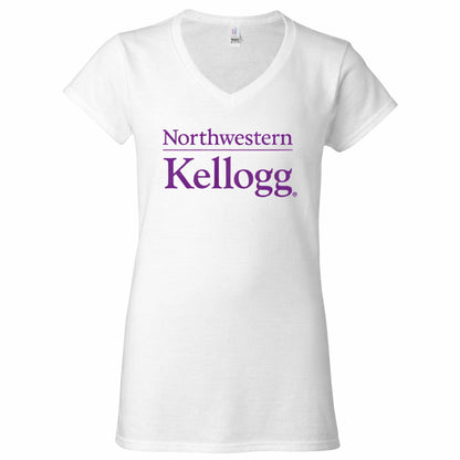 Northwestern I Kellogg Women's MV Softstyle White V-Neck Tee Shirt