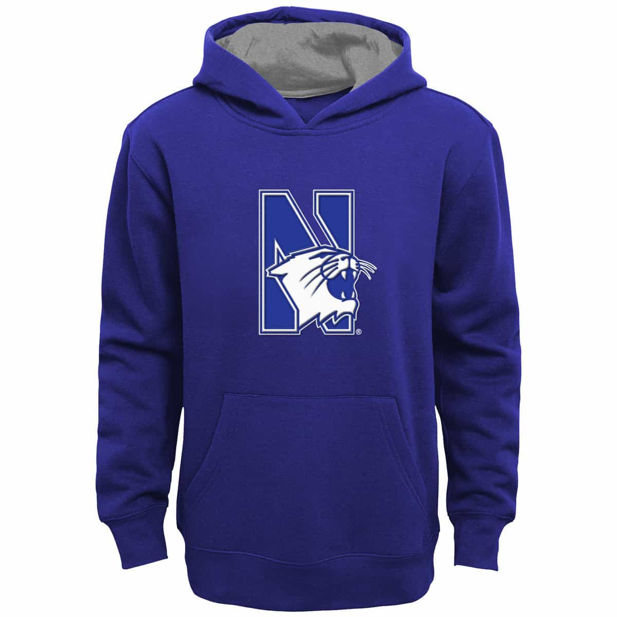 Northwestern University Wildcats Youth Purple Hooded Sweatshirt with Sewn On Applique' N-Cat Design