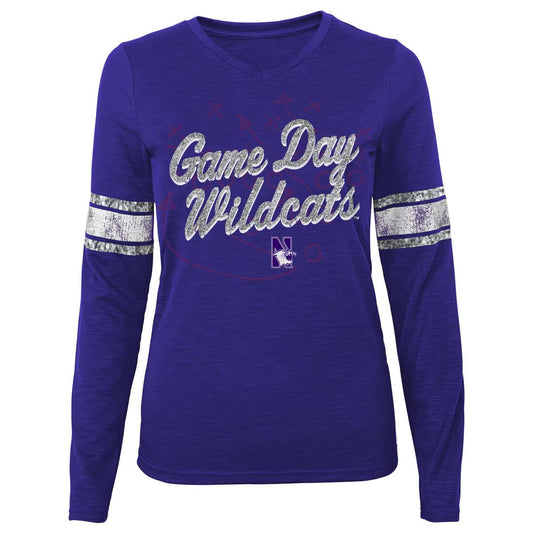 Northwestern University Wildcats Youth Glitter Print Purple Long Sleeve T-Shirt