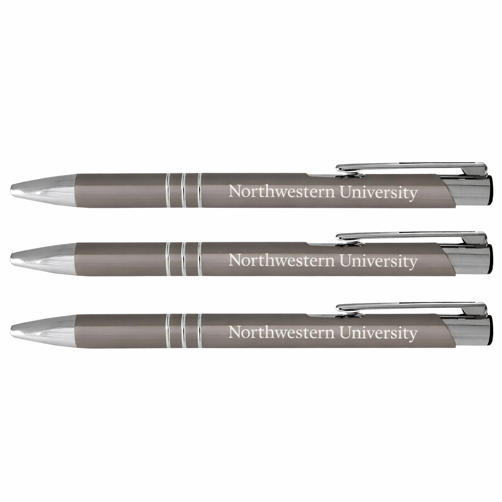 Northwestern University Wildcats Laser Engraved Gunmetal Aura Pen Pack of 3