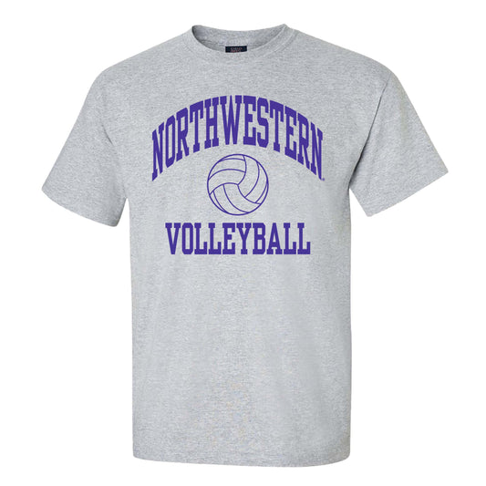 Northwestern University Wildcats Men's MV Heather Grey Classic Tee with Northwestern Volleyball Design