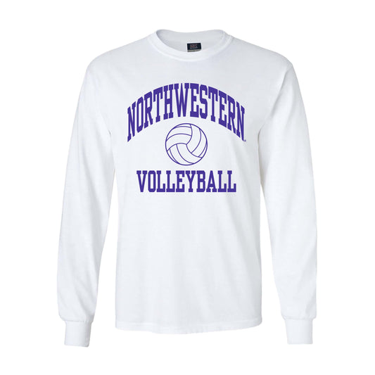 Northwestern University Wildcats Men's MV White Classic Long Sleeve Tee with Northwestern Volleyball Design