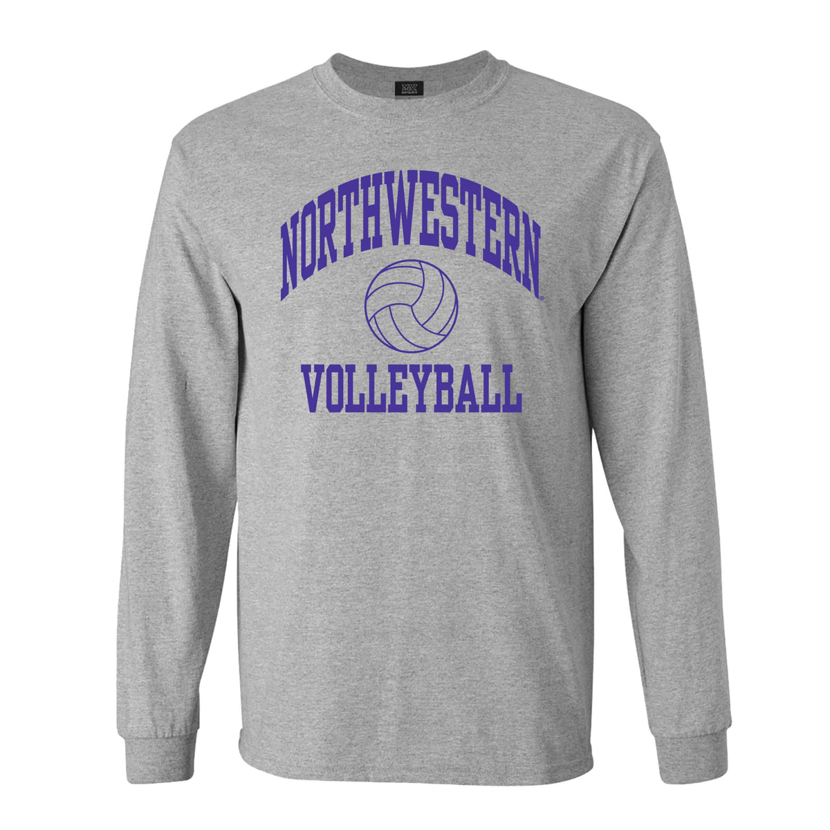 Northwestern University Wildcats Men's MV Heather Grey Classic Long Sleeve Tee with Northwestern Volleyball Design