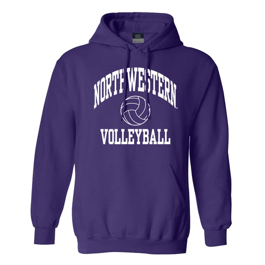 Northwestern University Wildcats Men's MV Fundamental Fleece Purple Hooded Sweatshirt with Northwestern Volleyball Design