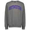Northwestern University Wildcats Men's MV Fundamental Fleece Graphite Crewneck Sweatshirt with One Color Arch Design in Purple