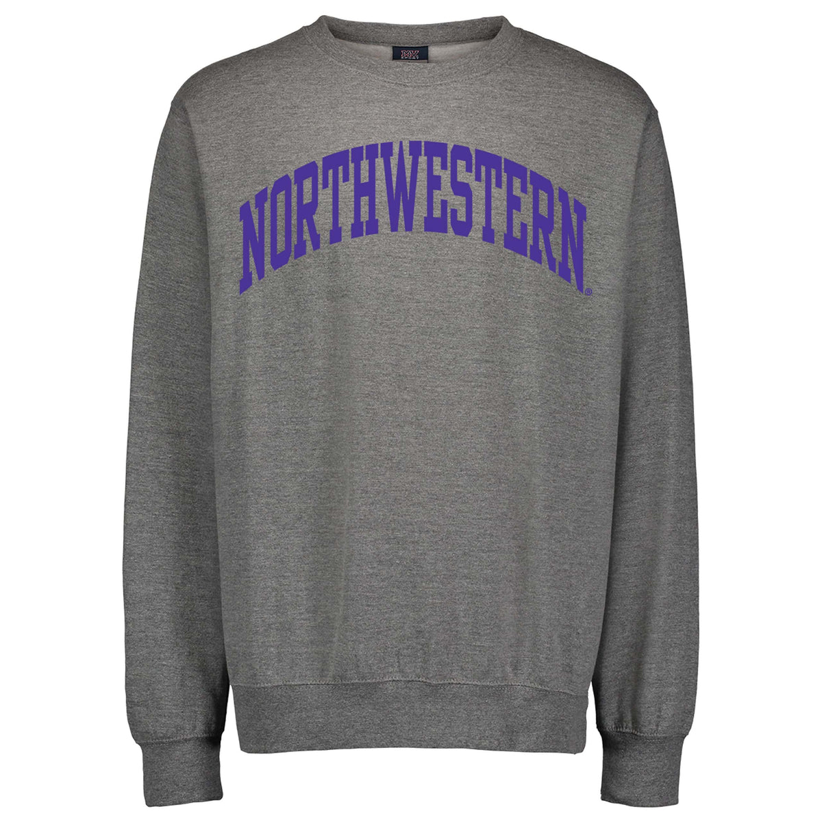 Northwestern University Wildcats Men's MV Fundamental Fleece Graphite Crewneck Sweatshirt with One Color Arch Design in Purple