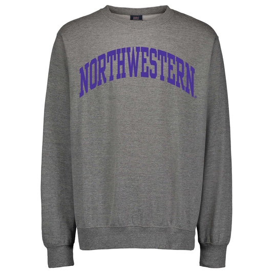 Northwestern University Wildcats Men's MV Fundamental Fleece Graphite Crewneck Sweatshirt with One Color Arch Design in Purple