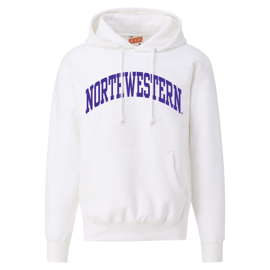 Northwestern University Wildcats Men's MV Super-Heavy Pro-Weave Fleece White Hooded Sweatshirt with One Color Arch Design
