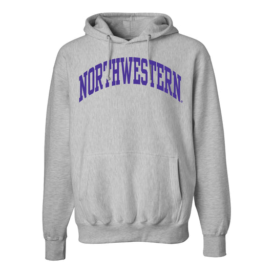 Northwestern University Wildcats Men's MV Super-Heavy Pro-Weave Fleece Heater Grey Hooded Sweatshirt with One Color Arch Design