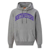 Northwestern University Wildcats Men's MV Super-Heavy Pro-Weave Fleece Graphite Hooded Sweatshirt with One Color Arch Design in Purple