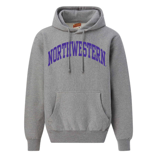 Northwestern University Wildcats Men's MV Super-Heavy Pro-Weave Fleece Graphite Hooded Sweatshirt with One Color Arch Design in Purple