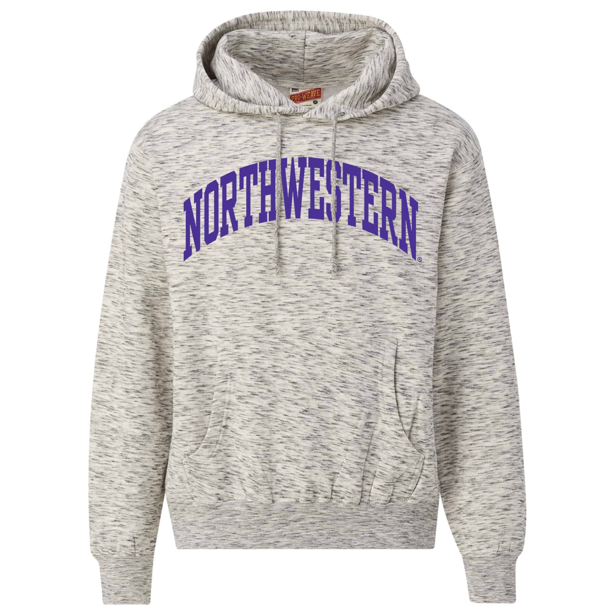 Northwestern University Wildcats Men's MV Super-Heavy Pro-Weave Fleece Salt & Pepper Hooded Sweatshirt with One Color Arch Design