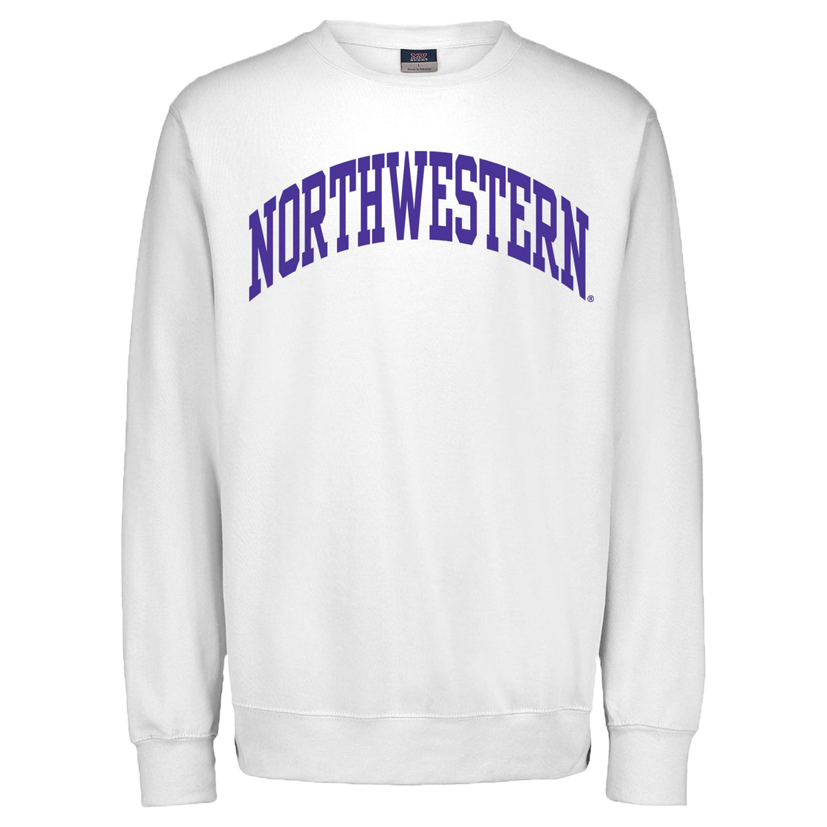 Northwestern University Wildcats Men's MV Pro-Weave Super-Heavy White Crewneck Sweatshirt with One Color Arch Design -2