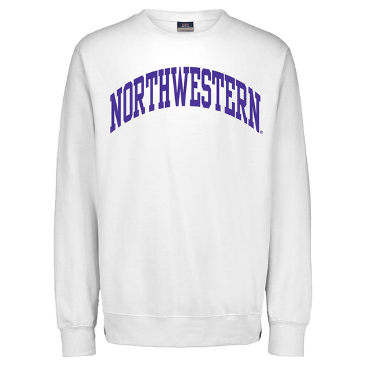 Northwestern University Wildcats Men's MV Pro-Weave Super-Heavy White Crewneck Sweatshirt with One Color Arch Design -2