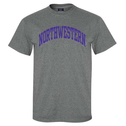 Northwestern University Wildcats Men's MV Graphite Classic Tee with One Color Arch Design in Purple