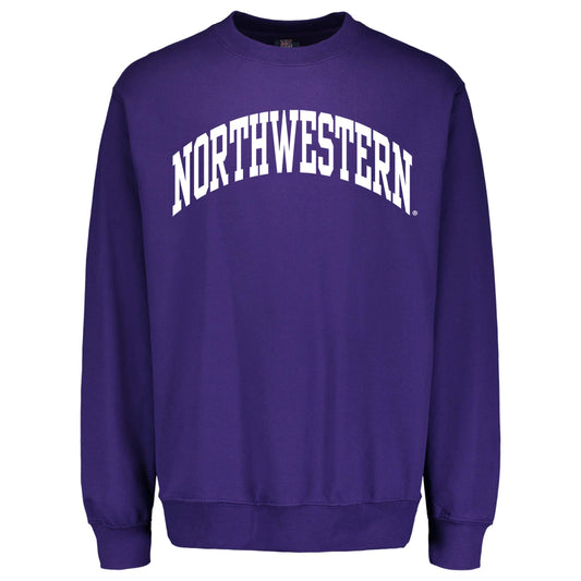 Northwestern University Wildcats Men's MV Fundamental Fleece Purple Crewneck Sweatshirt with One Color Arch Design