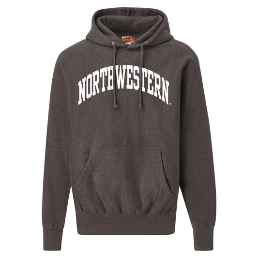 Northwestern University Wildcats Men's MV Super-Heavy Pro-Weave Fleece Charcoal Hooded Sweatshirt with One Color Arch Design