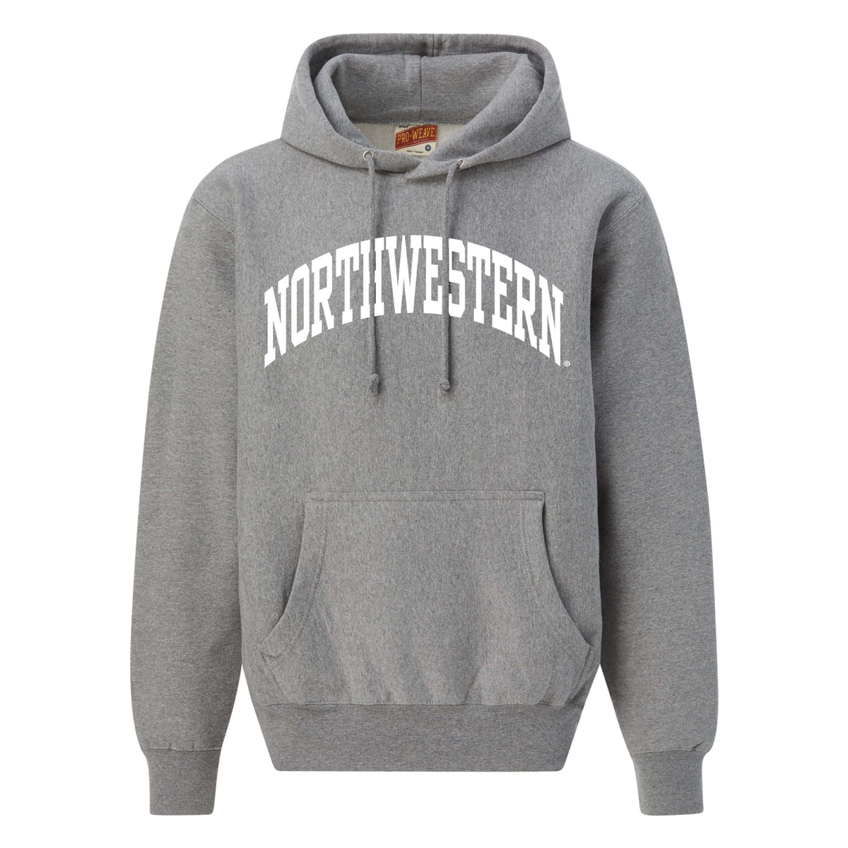 Northwestern University Wildcats Men's MV Super-Heavy Pro-Weave Fleece Graphite Hooded Sweatshirt with One Color Arch Design in White