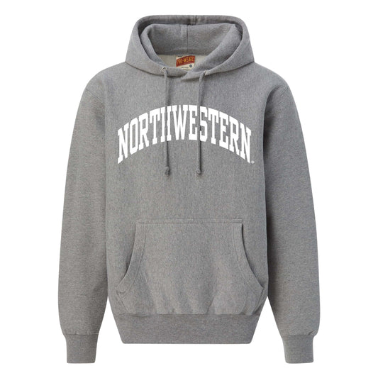 Northwestern University Wildcats Men's MV Super-Heavy Pro-Weave Fleece Graphite Hooded Sweatshirt with One Color Arch Design in White