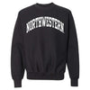 Northwestern University Wildcats Men's MV Pro-Weave Super-Heavy Black Crewneck Sweatshirt with One Color Arch Design