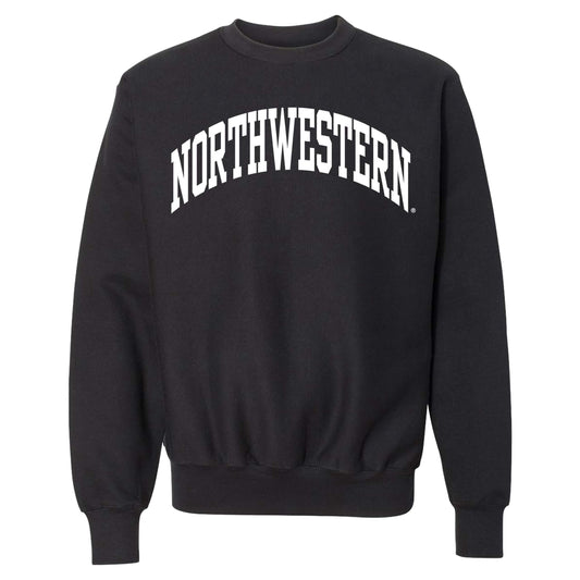 Northwestern University Wildcats Men's MV Pro-Weave Super-Heavy Black Crewneck Sweatshirt with One Color Arch Design