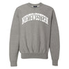 Northwestern University Wildcats Men's MV Pro-Weave Super-Heavy Graphite Crewneck Sweatshirt with One Color Arch Design In white
