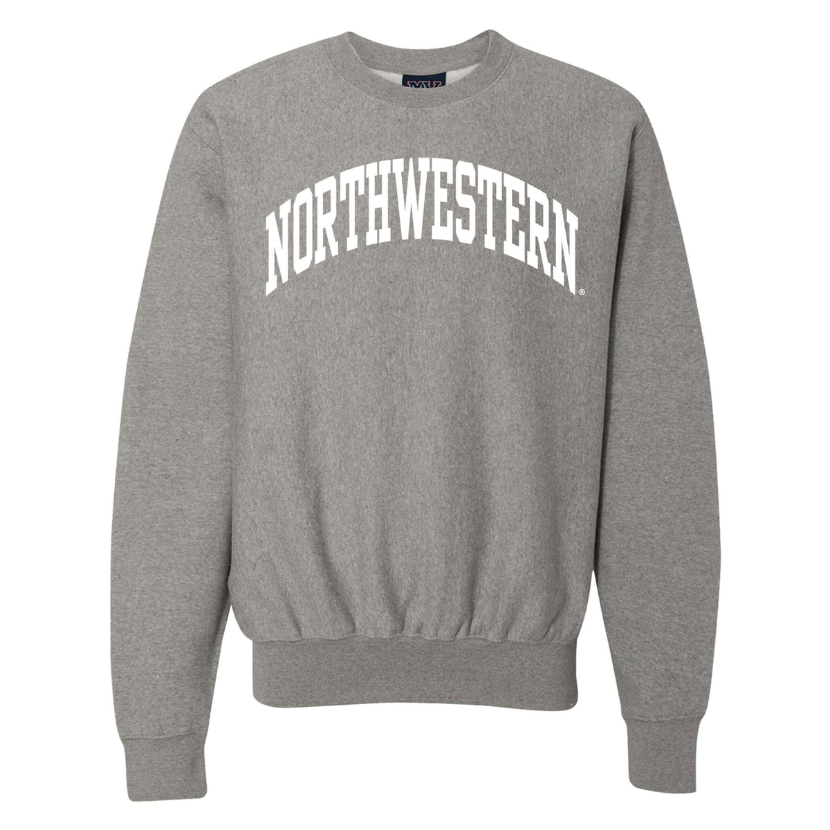 Northwestern University Wildcats Men's MV Pro-Weave Super-Heavy Graphite Crewneck Sweatshirt with One Color Arch Design In white