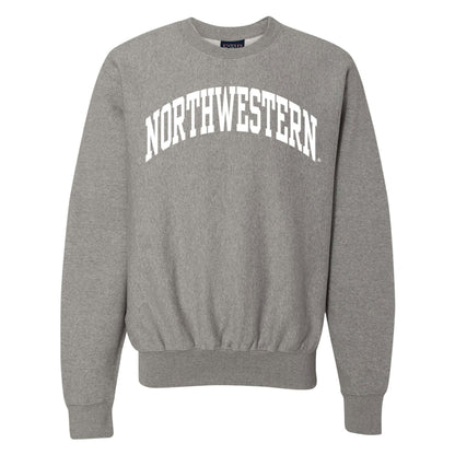 Northwestern University Wildcats Men's MV Pro-Weave Super-Heavy Graphite Crewneck Sweatshirt with One Color Arch Design In white