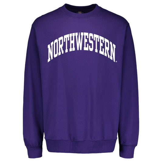 Northwestern University Wildcats Men's MV Pro-Weave Super-Heavy Purple Crewneck Sweatshirt with One Color Arch Design -2