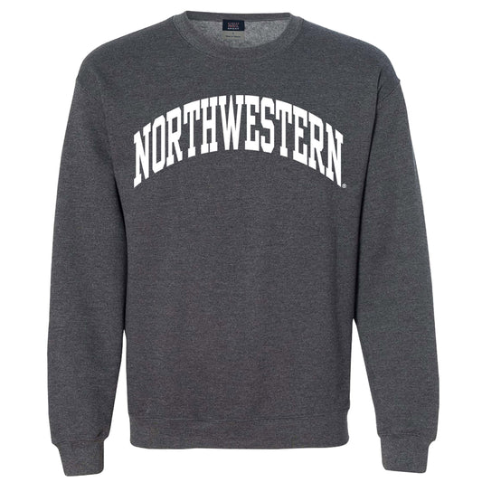 Northwestern University Wildcats Men's MV Fundamental Fleece Charcoal Crewneck Sweatshirt with One Color Arch Design