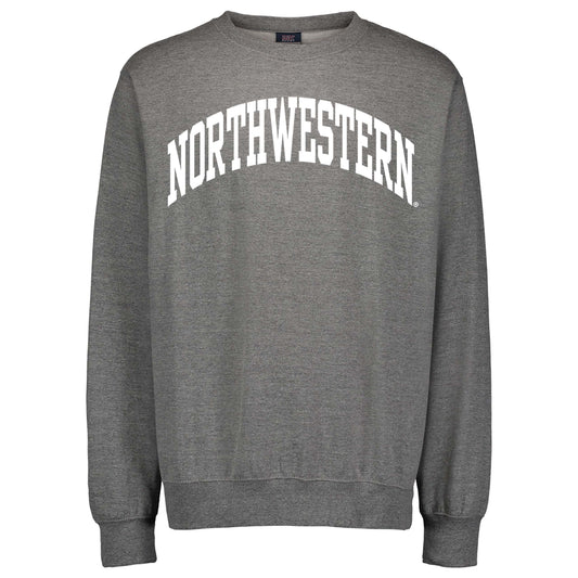 Northwestern University Wildcats Men's MV Fundamental Fleece Graphite Crewneck Sweatshirt with One Color Arch Design in White