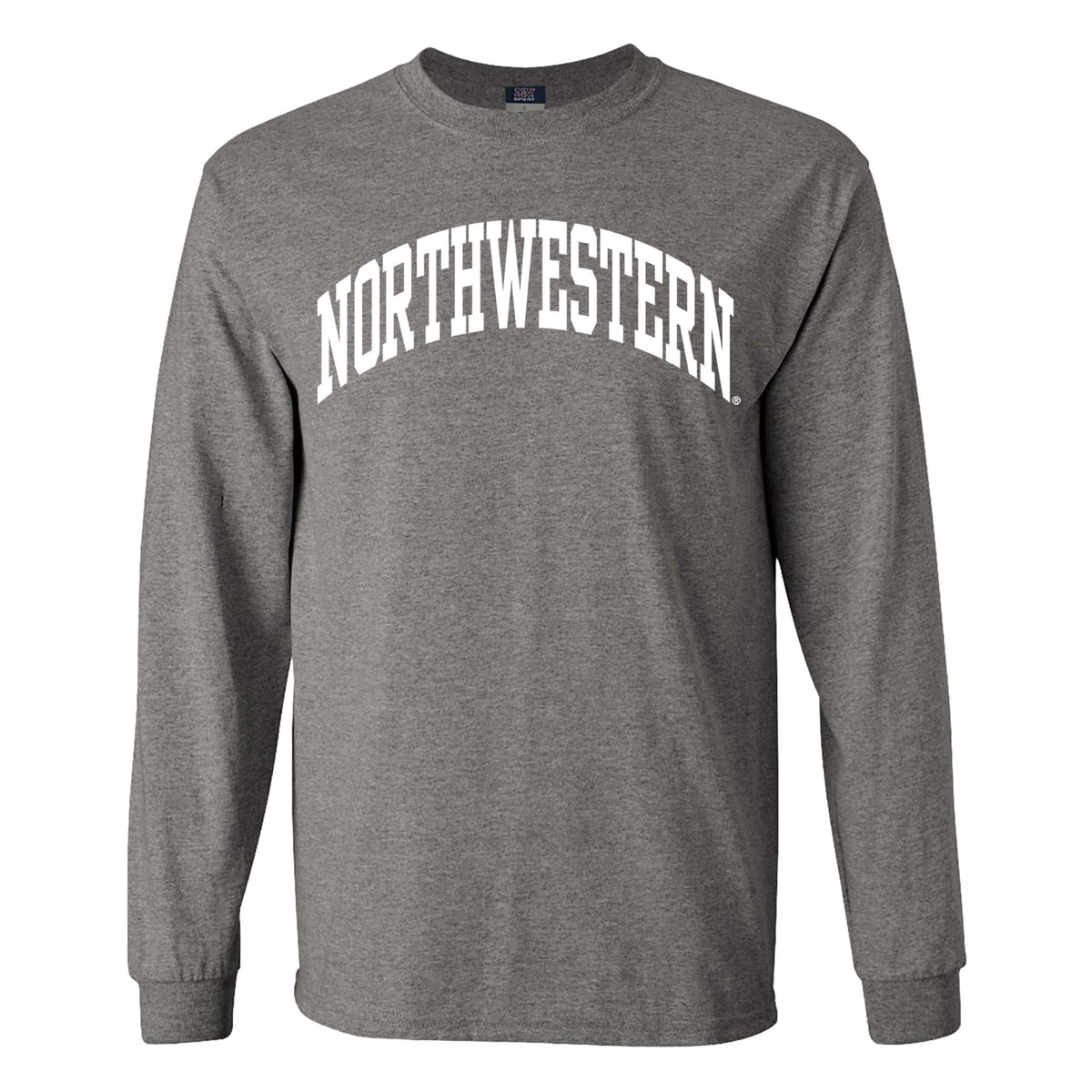 Northwestern University Wildcats Men's MV Graphite Classic Long Sleeve Tee with One Color Arch Design in White