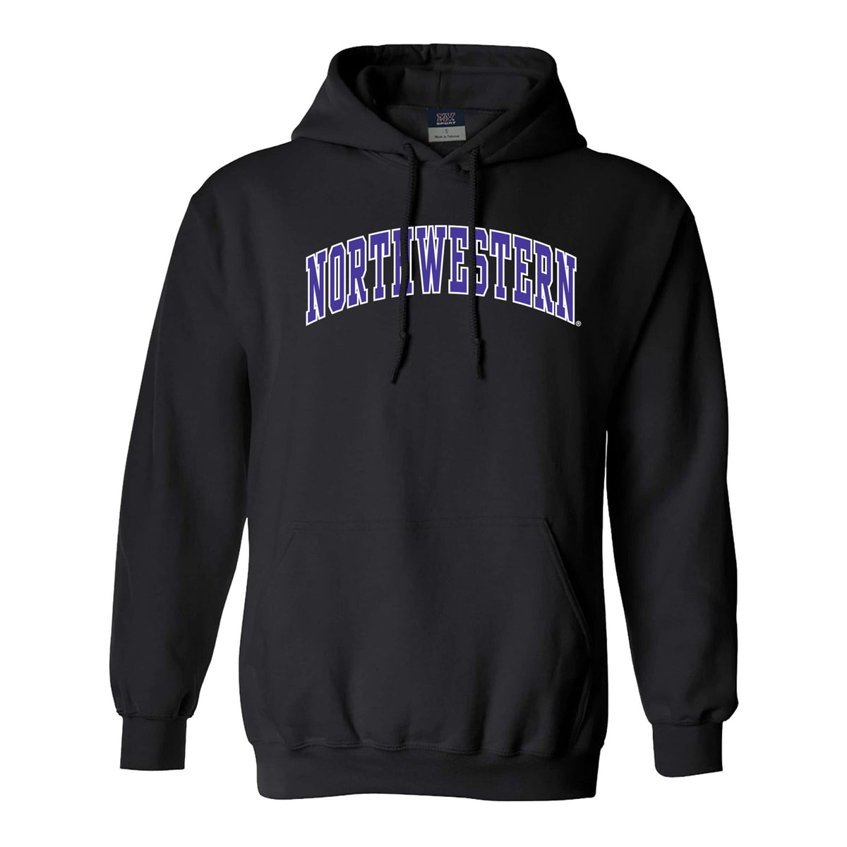 Northwestern University Wildcats Men's MV Fundamental Fleece Black Hooded Sweatshirt with Two Color Arch Design