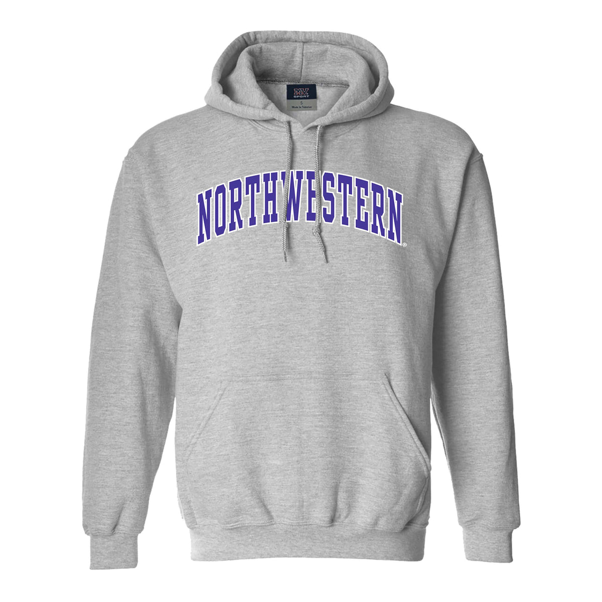 Northwestern University Wildcats Men's MV Fundamental Fleece Heather Grey Hooded Sweatshirt with Two Color Arch Design