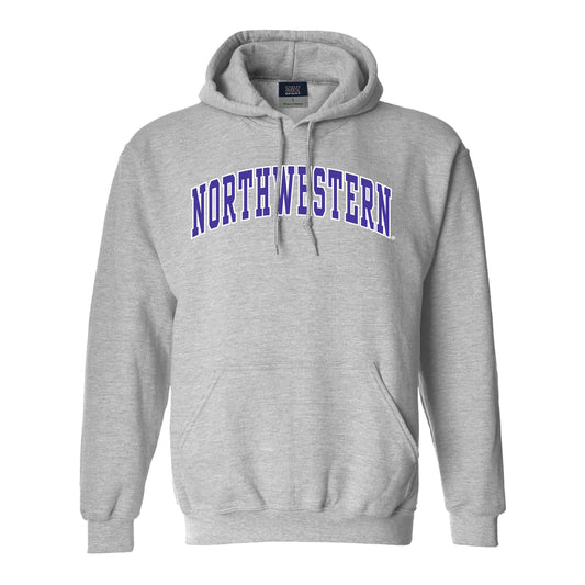 Northwestern University Wildcats Men's MV Fundamental Fleece Heather Grey Hooded Sweatshirt with Two Color Arch Design