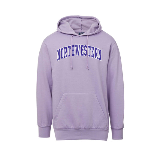 Northwestern University Wildcats Men's MV Fundamental Fleece Lilac-Lavender Hooded Sweatshirt with Two Color Arch Design