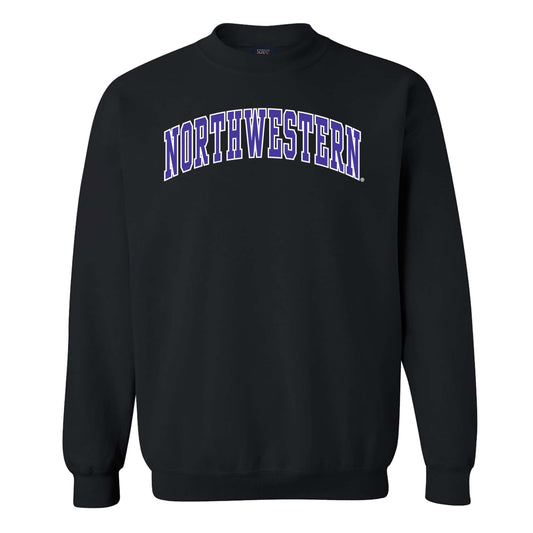 Northwestern University Wildcats Men's MV Fundamental Fleece Black Crewneck Sweatshirt with Two Color Arch Design