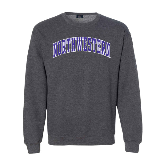 Northwestern University Wildcats Men's MV Fundamental Fleece Charcoal Crewneck Sweatshirt with Two Color Arch Design