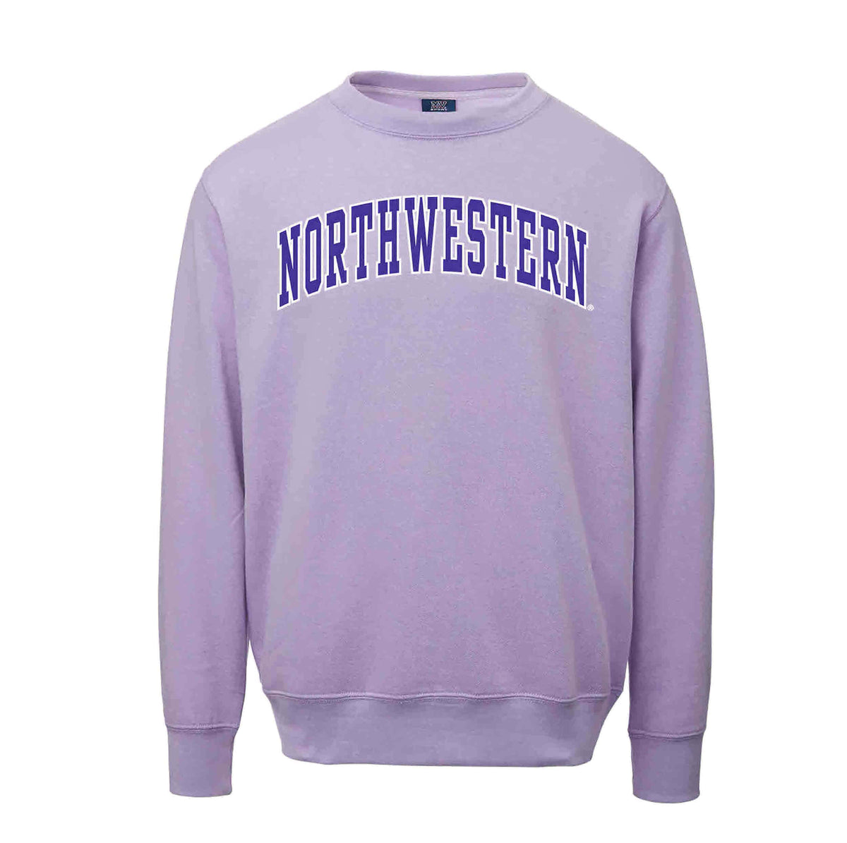 Northwestern University Wildcats Men's MV Fundamental Fleece Lilac-Lavender Crewneck Sweatshirt with Two Color Arch Design