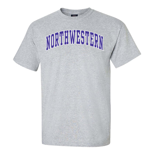 Northwestern University Wildcats Men's MV Heather Grey Classic Tee with Two Color Arch Design